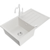 Mexen Bruno, granitový drez 795x495x200 mm, 1-komorový a drezová batéria Carla, biela, 6513-20-670700-20