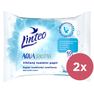 LINTEO 2x LINTEO Papier vlhčený toaletný Aqua Sensitive 60ks