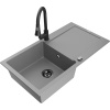 Mexen Leo žulový drez s 1 komorou, odkvapkávačom a kuchynskou batériou Elia, sivý - 6501-71-670101-70-B
