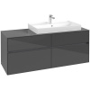 VILLEROY & BOCH Collaro závesná skrinka pod umývadlo na dosku (umývadlo vpravo), 4 zásuvky, 1400 x 500 x 548 mm, Glossy Grey, C09000FP