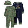 CARTERS CARTER'S Set 3dielny overal na cvoky bez nožičiek 2ks, čiapka Dino chlapec LBB NB/ veľ. 56