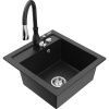 Mexen Vito granitový drez 1-komorový s kuchynskou batériou Savita, čierny/strieborný metalický - 6503-73-672601-70