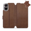 Kožené flip pouzdro Mobiwear - Realme C67 - Hnědé - VÝPRODEJ (Kožené knížkové pouzdro, obal, kryt na mobil Realme C67, Hnědé, materiál Genuine Leather, ochrana 360°, stojánek, silikonová vanička, magn