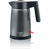 Rýchlovarná kanvica, Bosch TWK5P475, rýchlovarná kanvica z nehrdzavejúcej ocele, 2400 W, 1,7 l, ukazovateľ šálky, optimálny výtok, trojitá bezpečnostná funkcia, krytý ohrievač, sivá Bosch