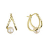 Pozlátené náušnice kruhy s bielou riečnou perlou 21130.1