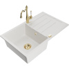 Mexen Bruno, granitový drez 795x495x200 mm, 1-komorový a drezová batéria Carla, biela, 6513-20-670700-50