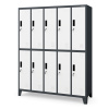 Kovová šatňová boxová skriňa na nôžkach s 10 boxami BARTEK, 1360 x 1720 x 450 mm, antracitovo-biela