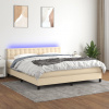 vidaXL Posteľ boxsping s matracom a LED krémová 160x200 cm látka - Krémová - 9651-151419