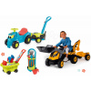 Set traktor na šliapanie a vozík s kosačkou Builder Max Tractor Smoby s nakladačom bagrom a odrážadlo s prívesom a záhradným náradím
