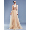 Dámske dlhé zlaté spoločenské šaty s kamienkami - XL