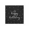 PartyDeco servítky 3V Happy Birthday čierne 33x33cm 20ks