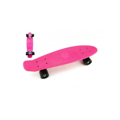 Teddies Skateboard - pennyboard 60cm nosnosť 90kg, kovové osi, ružová farba, čierne kolesá