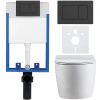 CERANO - Kompletný podomietkový WC set Lite/Felci - biela lesklá - WC tlačidlo Classic, čierne matné - na zamurovanie - 52,5x36 cm