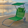 Plážové ležadlo 2v1 s kolieskami a strieškou – skladacie lehátko s vozíkom a vankúšom zelená