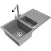Mexen Matias žulový kuchynský drez 1,5-komorový s odkvapkávačom a kuchynskou batériou Duero, sivý - 6502-71-671600-00