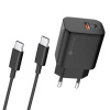 Sturdo sieťová nabíjačka 20W s káblom 2x TypeC 3A, 2M, Power Delivery + Quick Charge, čierna