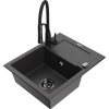 Mexen Enzo granitový kuchynský drez s 1 komorou, odkvapkávačom a kuchynskou batériou Aster, čierna s fľakmi
