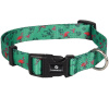 Flamingo Collar Samar Green - farebný obojok pre psa, nastaviteľný, vzor plameniaka, listy, zelený - S