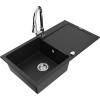 Mexen Leo granitový drez 1-komorový s odkvapkávačom a kuchynskou batériou Elia, čierny - 6501-77-670101-00