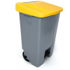 Denox Nášľapný odpadkový kôš na triedený odpad 120 l, žlté veko, plastový s kolieskami