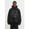 Bavlnená mikina VETEMENTS Double Anarchy Cropped Boxy pánska, čierna farba, s kapucňou, s potlačou, UA66HD630B