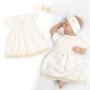 Luxusné šatôčky s čipkou Sofia, krátkym rukávom + čelenka,2D sada, smotanové, veľ. 80/86