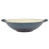 Liatinový smaltovaný wok 37 cm oceľovo modrý (čínska liatinová panvica Wok pre zdravé varenie)