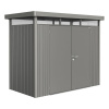Plechový záhradný domček Biohort HighLine H1 dvojkrídlové dvere 254x134 cm sivý kremeň metalický