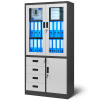 Nábytek PEGAS Kancelářská prosklená kovová skříň na dokumenty se zásuvkami WIOLA, 900 x 1850 x 400 mm, antracitově-bílá