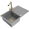Mexen Bruno žulový drez s 1 komorou a odkvapkávačom a kuchynskou batériou Duero, šedá - 6513-71-671600-50