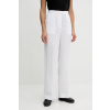 Ľanové nohavice Tommy Hilfiger biela farba, široké, vysoký pás, WW0WW46823 38