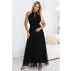 Elegantné maxi šaty s tylom a viazaním v páse - čierne čierna One size numoco basic 5903938299704