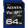 ADATA SDXC karta 64GB UHS-I U3 Class 10, Premier Pro (R: 95MB / W: 60MB) ASDX64GUI3V30S-R
