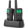 NEDIS vysielačka / dosah 10 km / 8 kanálov / UHF / VOX / LED svetlo / nabíjacia základňa / micro USB / 2 kusy / čierna