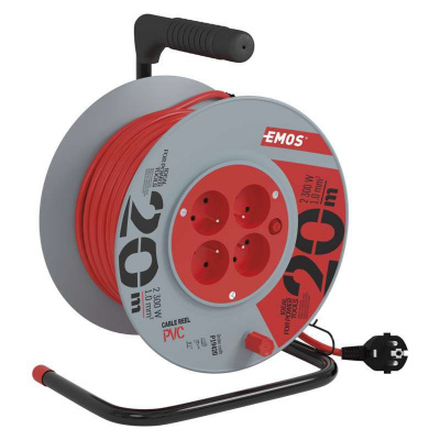 EMOS SK s.r.o. Predlžovací kábel na bubne 20 m / 4 zásuvky / červený / PVC / 230 V / 1 mm2 - P19420