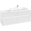 VILLEROY & BOCH Collaro závesná skrinka pod umývadlo na dosku (umývadlo vpravo), 4 zásuvky, s LED osvetlením, 1400 x 500 x 548 mm, Glossy White, C090B0DH