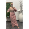 Dlhé elegantné spoločenské šaty na ramienka a s kamienkami - staroružové 44