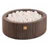MeowBaby® Aesthetic detský suchý bazén s guličkami 90x30cm + 200 guličiek – hnedá, guličky: biela perleťová