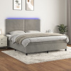 vidaXL Posteľ boxsping s matracom a LED bledosivá 160x200 cm zamat - Sivá - 166133-100499