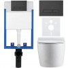 CERANO - Kompletný podomietkový WC set Lite/Felci - biela lesklá - WC tlačidlo Slim, čierne matné - na zamurovanie - 52,5x36 cm