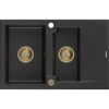 Mexen Gaspar, granitový drez 737x475x177 mm, 1,5-komorový, čierna-strieborná metalíza so zlatým sifónom, 6507731505-73-G