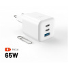 FIXED Mini Gan s 2× USB-C a USB výstupom a podporou PD 65 W biela FIXCG65M-2C1A-WH