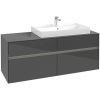 VILLEROY & BOCH Collaro závesná skrinka pod umývadlo na dosku (umývadlo vpravo), 4 zásuvky, s LED osvetlením, 1400 x 500 x 548 mm, Glossy Grey, C090B0FP
