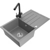 Mexen Bruno žulový kuchynský drez 1-komorový s odkvapkávačom a kuchynskou batériou Duero, sivý - 6513-71-671600-70