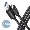 AXAGO AXAGON BUCM3-AM15AB, SPEED kabel USB-C USB-A, 1.5m, USB 3.2 Gen 1, 3A, ALU, oplet, černý Axagon