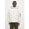 Bunda Alpha Industries Hooded Logo 108107.578-cream, pánska, béžová farba, zimná, oversize