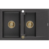 Mexen Gaspar, granitový drez 737x475x177 mm, 1,5-komorový, čierna škvrnitá so zlatým sifónom, 6507731505-76-G