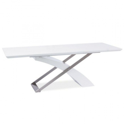 Tempo Kondela Jedálenský stôl, rozkladací, biela extra vysoký lesk/kov, KROS (160x76x90cm)