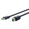 Kábel USB 3.2 Gen 1, A-B M/M 3m, 5Gbps, modrý, ClickTronic, pozl. konektor