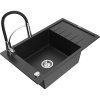 Mexen Elias granitový kuchynský drez s 1 komorou, odkvapkávacou plochou a kuchynskou batériou Aster, čierny/strieborný
